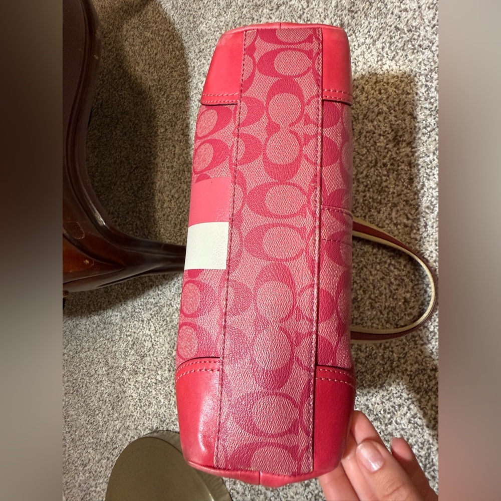 Y2K Vintage Coach Pink Heritage Stripe Signature Tote from 2008 - Picture 6 of 10